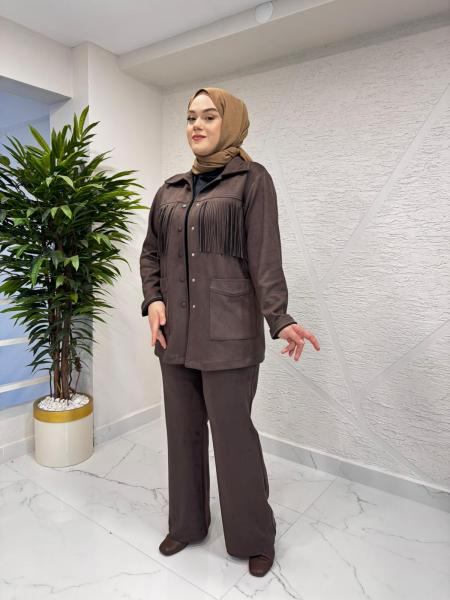 LİSA 6069 SÜET PÜSKÜLLÜ TAKIM KAHVERENGİ