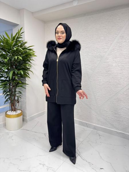LİSA 6074 KÜRKLÜ KAPÜŞONLU TAKIM SİYAH