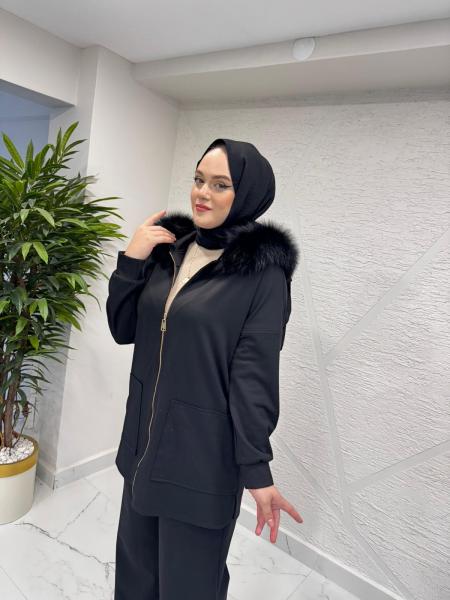 LİSA 6074 KÜRKLÜ KAPÜŞONLU TAKIM SİYAH