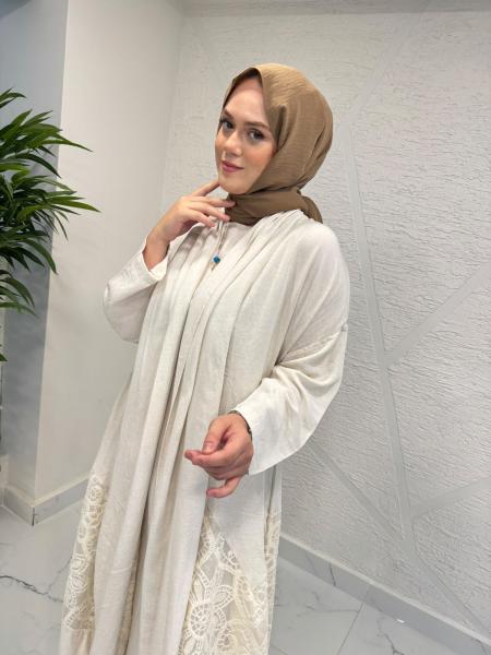 7 ALA OTANTİK 6081 KETEN İKİLİ TAKIM ELBİSE EKRU