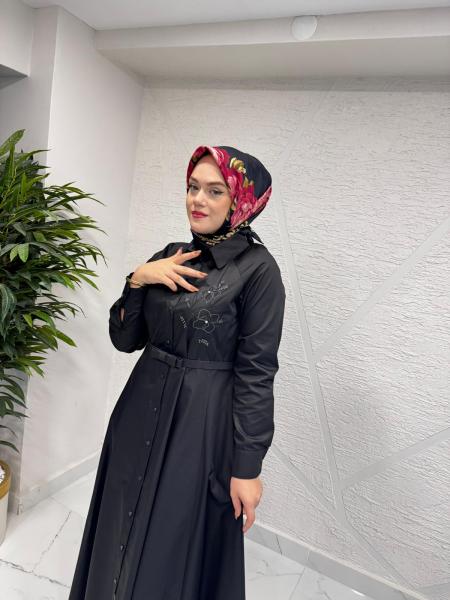 LİSA 6090 NAKIŞLI ELBİSE SİYAH