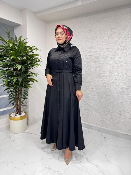 LİSA 6090 NAKIŞLI ELBİSE SİYAH