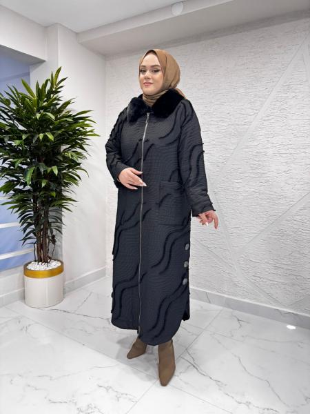 LISSMORE 6189 YAKASI KÜRKLÜ MONT SİYAH