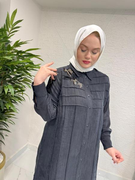 LISSMORE 6302 DÜĞMELİ GÖMLEK ELBİSE SİYAH