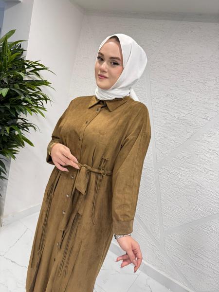 CEREMONY 6721 SÜET GÖMLEK ELBİSE CAMEL