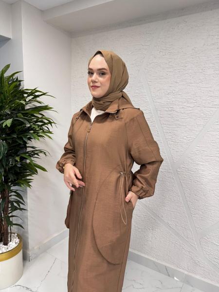 CEREMONY 6839 YANLARI ALLERLİ KAPÜŞONLU TRENÇKOT FINDIK