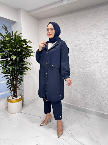 CEREMONY 6856 ÖNÜ ÇİT ÇITLI KAPÜŞONLU ÇELİK GARNİLİ DUBAİ KAP LACİVERT
