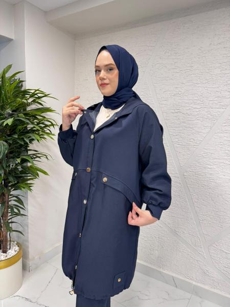 CEREMONY 6856 ÖNÜ ÇİT ÇITLI KAPÜŞONLU ÇELİK GARNİLİ DUBAİ KAP LACİVERT