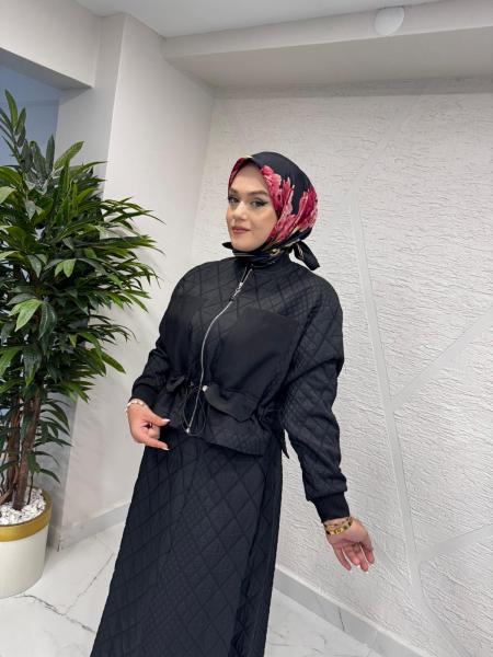 CEREMONY 6934 ÖNÜ FERMUARLI CEKET VE ETEKLİ BAKLAVA KAPİTONE TAKIM SİYAH