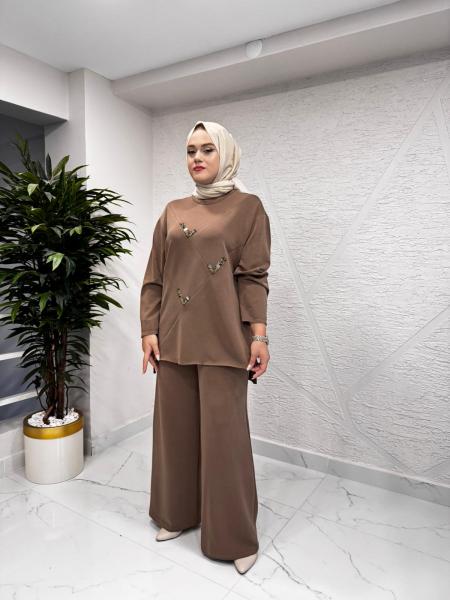 CEREMONY 6948 V İŞLEMELİ ADEL PANTOLONLU TAKIM KAHVERENGİ