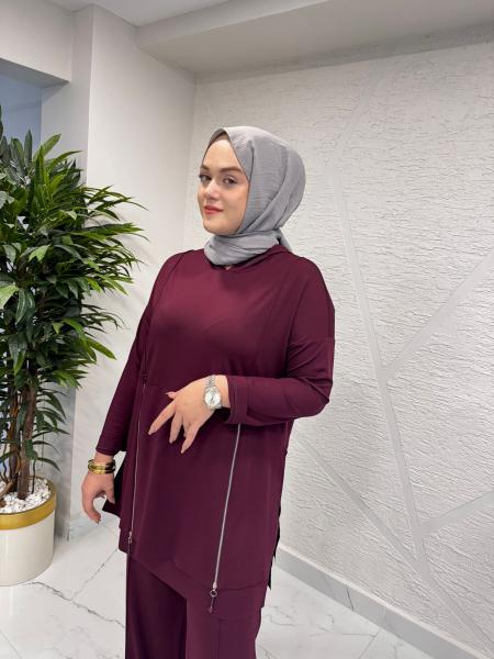 CEREMONY 6955 ÖNDEN ÇİFT FERMUARLI KAPÜŞONLU PANTOLONLU TAKIM MÜRDÜM