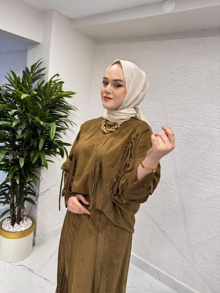 CEREMONY 6956 YARASA KOL SÜET ETEKLİ TAKIM HAKİ