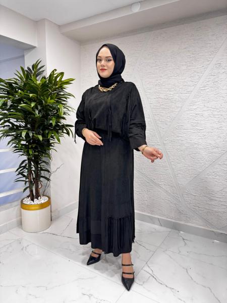 CEREMONY 6956 YARASA KOL SÜET ETEKLİ TAKIM SİYAH