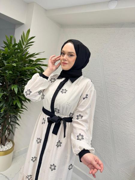 CEREMONY 26Y733 ÖNDEN BAĞLAMALI SİYAH PAT DETAYLI ROZA ELBİSE ORİJİNAL