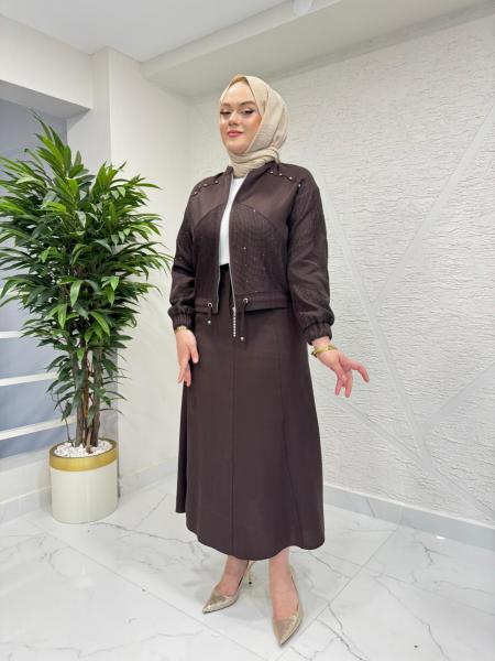 OTTO 7423 FİLE KOMBİNLİ ETEKLİ TAKIM KAHVERENGİ