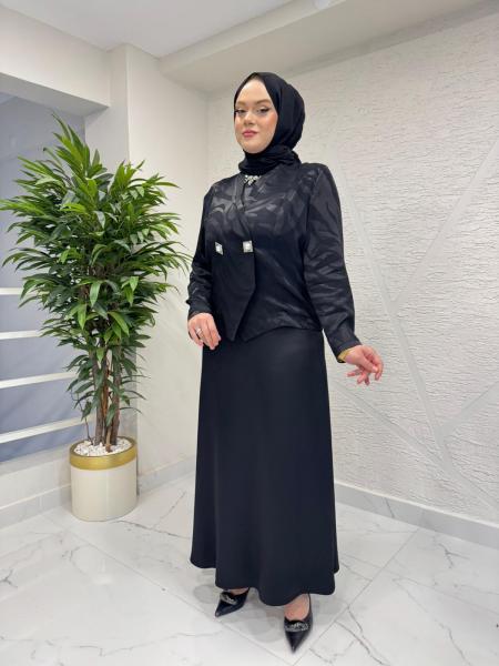 OTTO 7466 JAKAR KUMAŞ İNCİ DÜĞMELİ CEKET TAKIM SİYAH