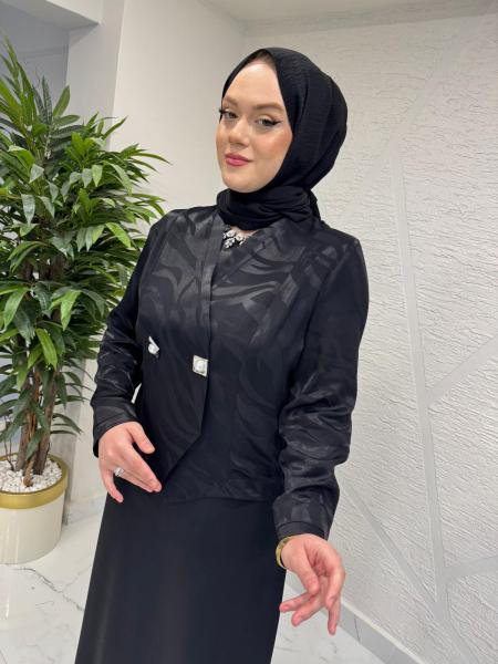 OTTO 7466 JAKAR KUMAŞ İNCİ DÜĞMELİ CEKET TAKIM SİYAH