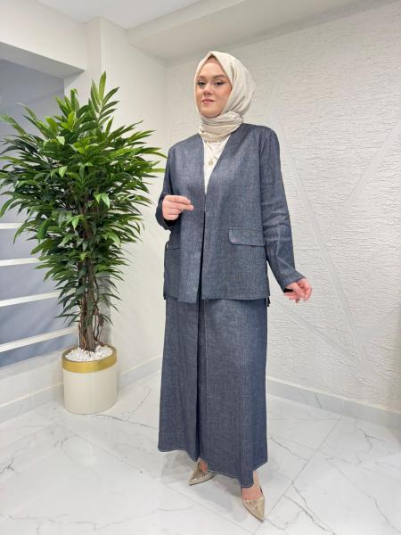 CEREMONY 26Y810 YANDAN BAĞLAMALI DENİM KETEN CEKET ORİJİNAL