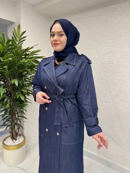 CEREMONY 26Y823 ÖNDEN KRUVAZE ÇIT ÇIT DETAYLI DENİM KAP MAVİ