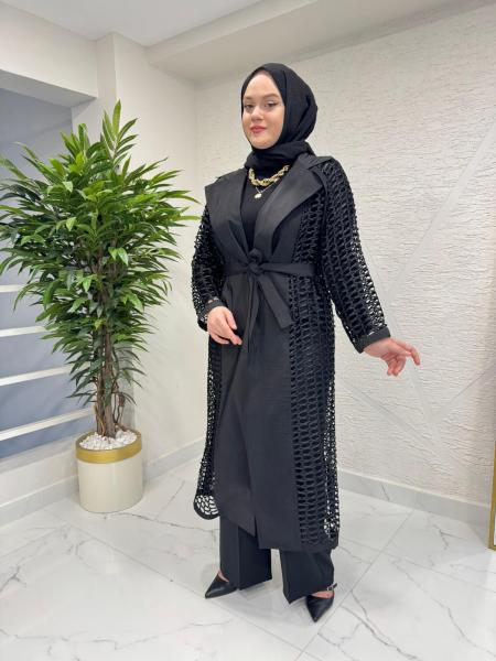 CEREMONY 26Y828 FİLE ÖRGÜ DETAYLI TRENÇKOT SİYAH