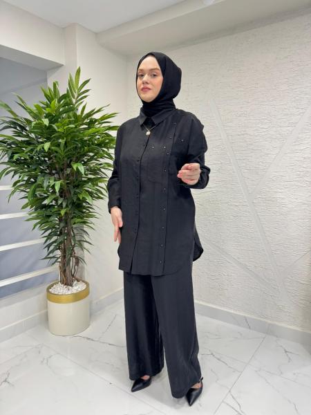 CEREMONY 26Y910 ÇAPRAZ CEP DETAYLI PANTOLONLU SAFARİ TAKIM SİYAH