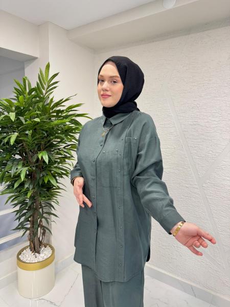 CEREMONY 26Y910 ÇAPRAZ CEP DETAYLI PANTOLONLU SAFARİ TAKIM YEŞİL