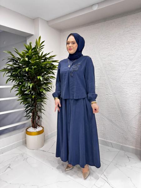 CEREMONY 26Y918 KRİSTAL İŞLEMELİ ETEKLİ MODAL TAKIM LACİVERT