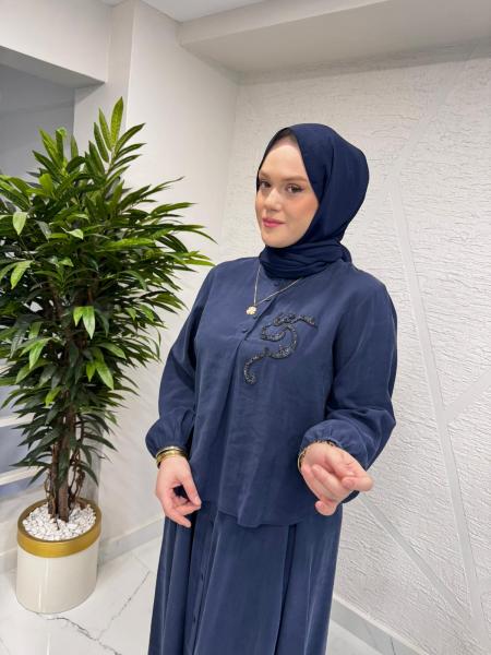 CEREMONY 26Y918 KRİSTAL İŞLEMELİ ETEKLİ MODAL TAKIM LACİVERT