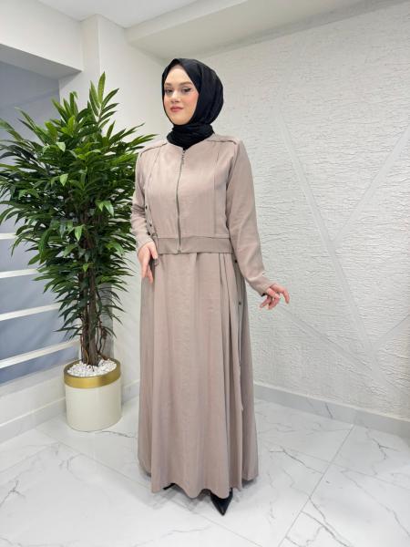 CEREMONY 26Y922 METAL D TOKALI VE ÇIT ÇIT DETAYLI MODAL BOLEROLU ELBİSE VİZON