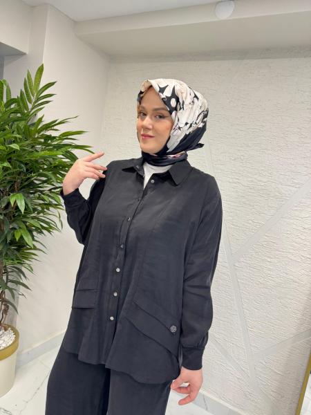 CEREMONY 26Y927 CEP KAPAKLARI TAŞ İŞLEMELİ MODAL PANTOLONLU TAKIM SİYAH