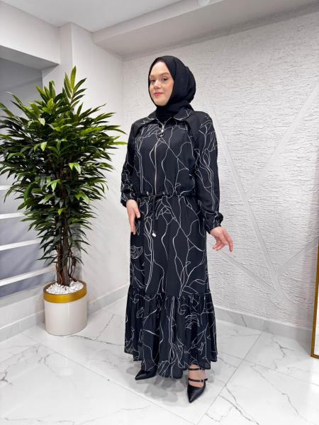 CEREMONY 26Y948 HALKA AKSESUAR DETAYLI BOLEROLU SIFIR KOL SAMARA ELBİSELİ TAKIM SİYAH