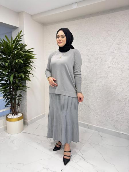 MİSSA ASMİN KELEBEK TRİKO ETEK TAKIM GRİ