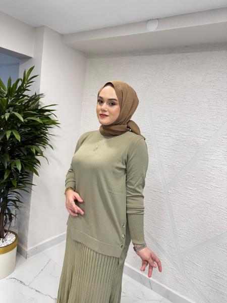 MİSSA ASMİN KELEBEK TRİKO ETEK TAKIM HAKİ