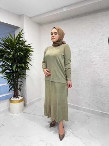 MİSSA ASMİN KELEBEK TRİKO ETEK TAKIM HAKİ