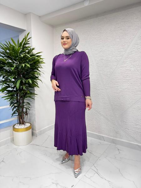 MİSSA ASMİN KELEBEK TRİKO ETEK TAKIM MOR