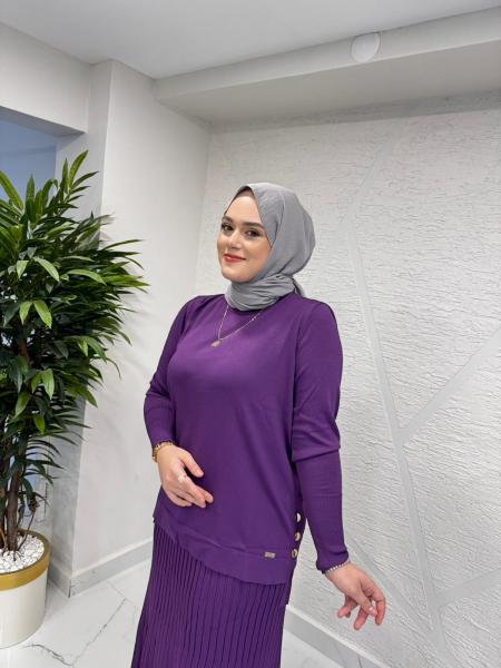 MİSSA ASMİN KELEBEK TRİKO ETEK TAKIM MOR