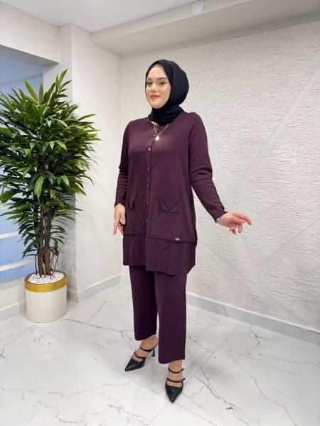 MİSSA MERSERİZE ÇELİK ÖRGÜ PANTOLON TAKIM KARADUT