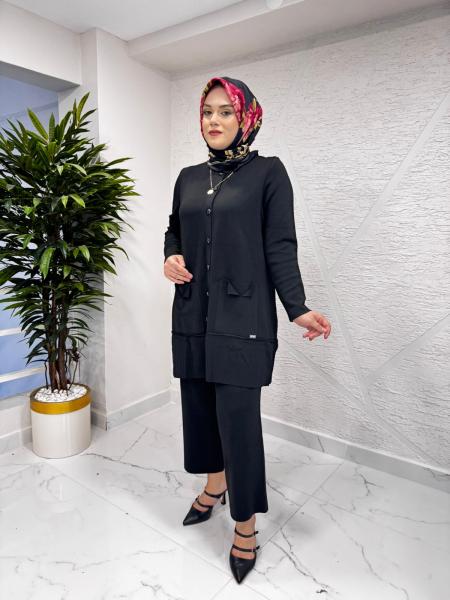 MİSSA MERSERİZE ÇELİK ÖRGÜ PANTOLON TAKIM SİYAH