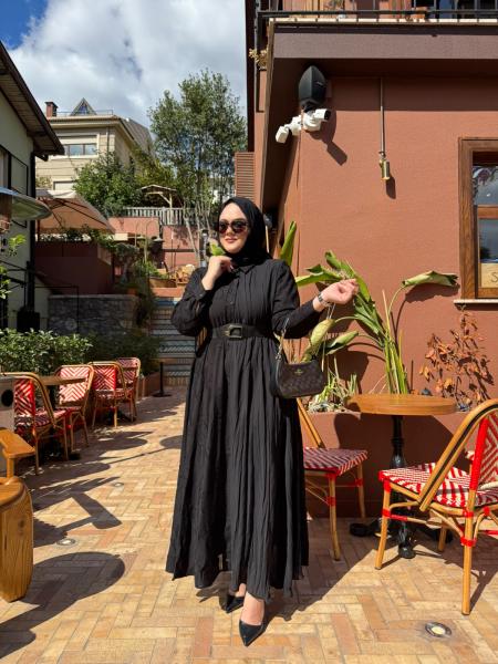 CEREMONY 26K724 BELDEN KEMER DETAYLI JAKAR ELBİSE SİYAH