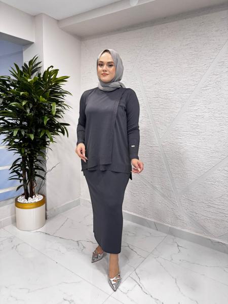 MİSSA ELEGANE SİMLİ MERSERİZE TAKIM ANTRASİT