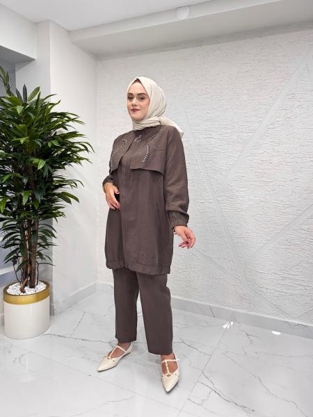 CLEMENCE 1452 TENCEL PANTOLONLU TAKIM KAHVERENGİ