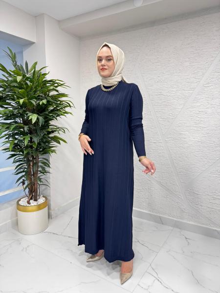 MİSSA K-26 ASTANA TRİKO ELBİSE LACİVERT