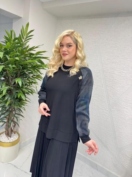 CLEMENCE 1563 ÖRME KREP ETEKLİ TAKIM SİYAH