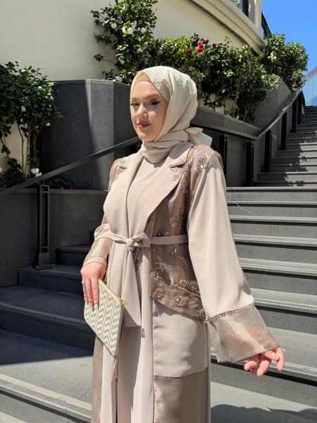 ETRUCCI 6251 BONCUK İŞLEME DETAYLI ABAYA (İÇLİKSİZ) BEJ