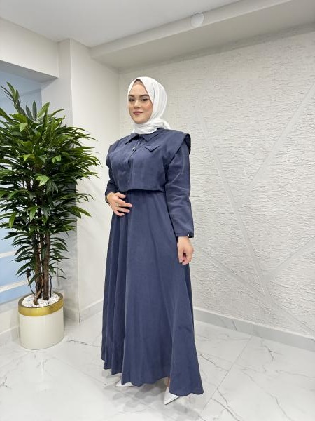 CEREMONY 5773 KENDİSİNDEN BOLEROLU CUPRA ELBİSE LACİVERT