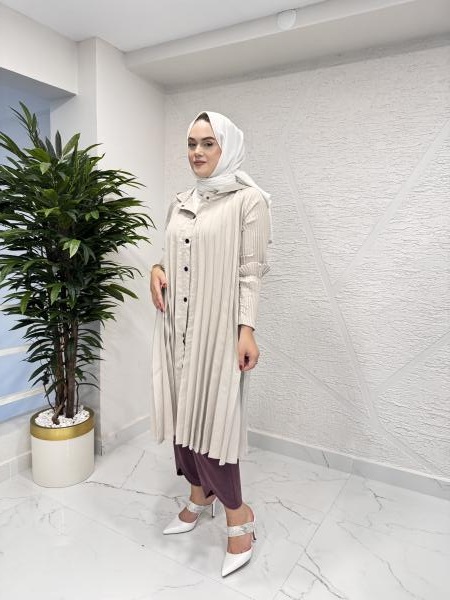 CEREMONY 5881 ÖNDEN ÇIT ÇIT VE PLİSE KOLLARI AKORDİYON DUBAI KAP BEJ