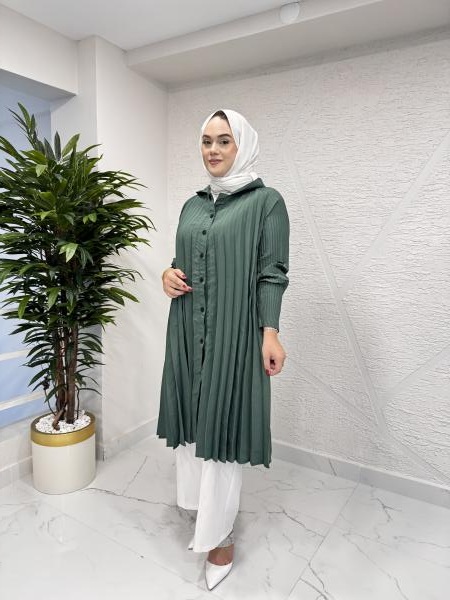 CEREMONY 5881 ÖNDEN ÇIT ÇIT VE PLİSE KOLLARI AKORDİYON DUBAI KAP TURMALİN YEŞİL