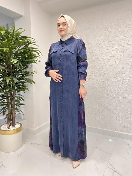 MISS MODISH 8127 İPEK ELBİSE LACİVERT