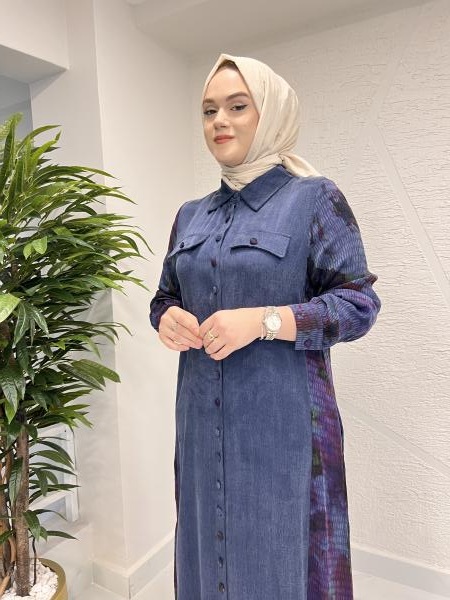 MISS MODISH 8127 İPEK ELBİSE LACİVERT