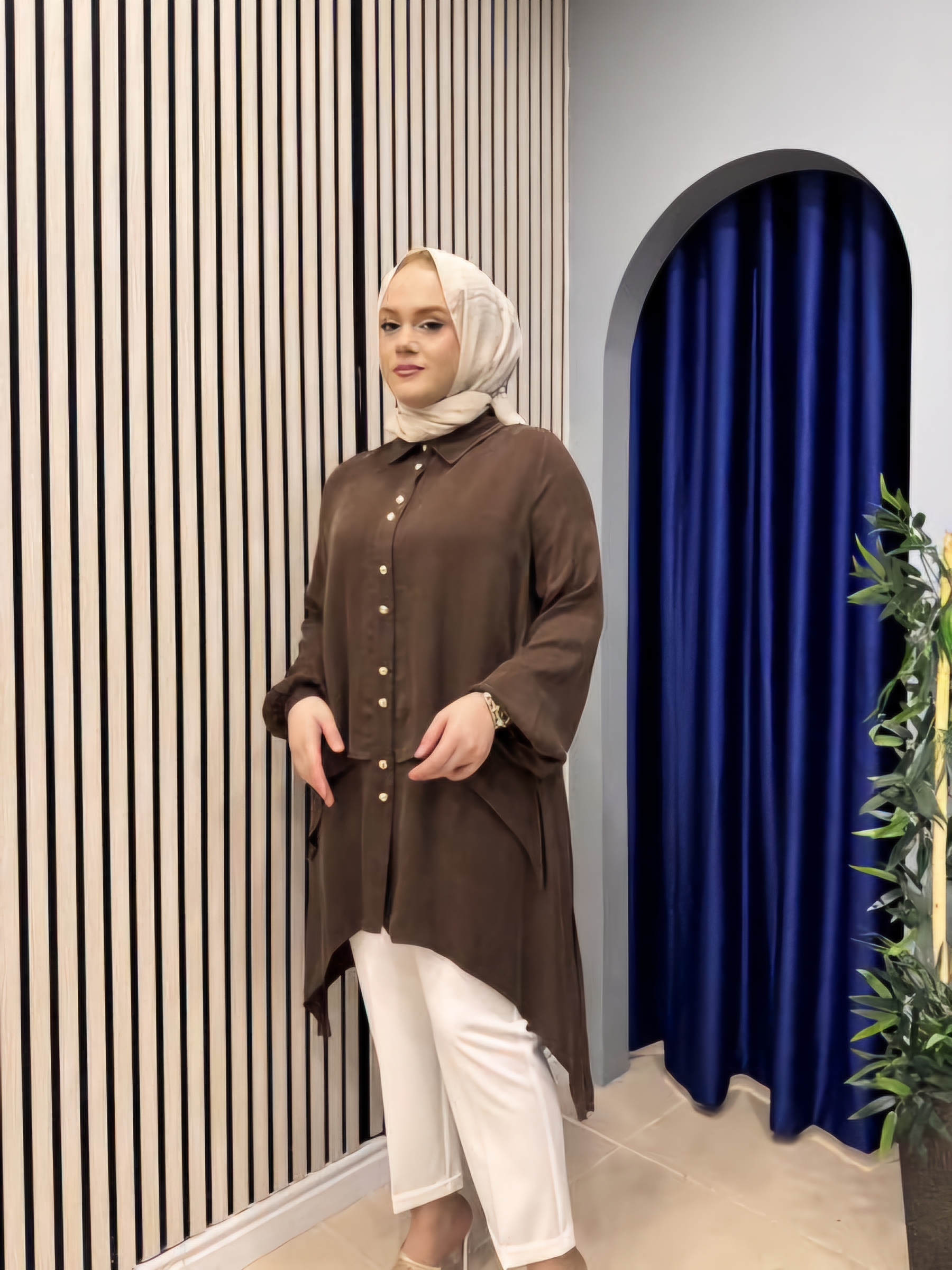 NİLİWİ 4042 İPEK GÖMLEK KAHVERENGİ
